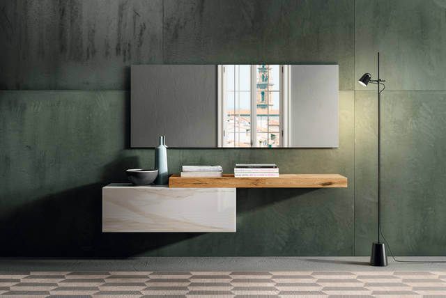 Slim wooden console table with mirror
